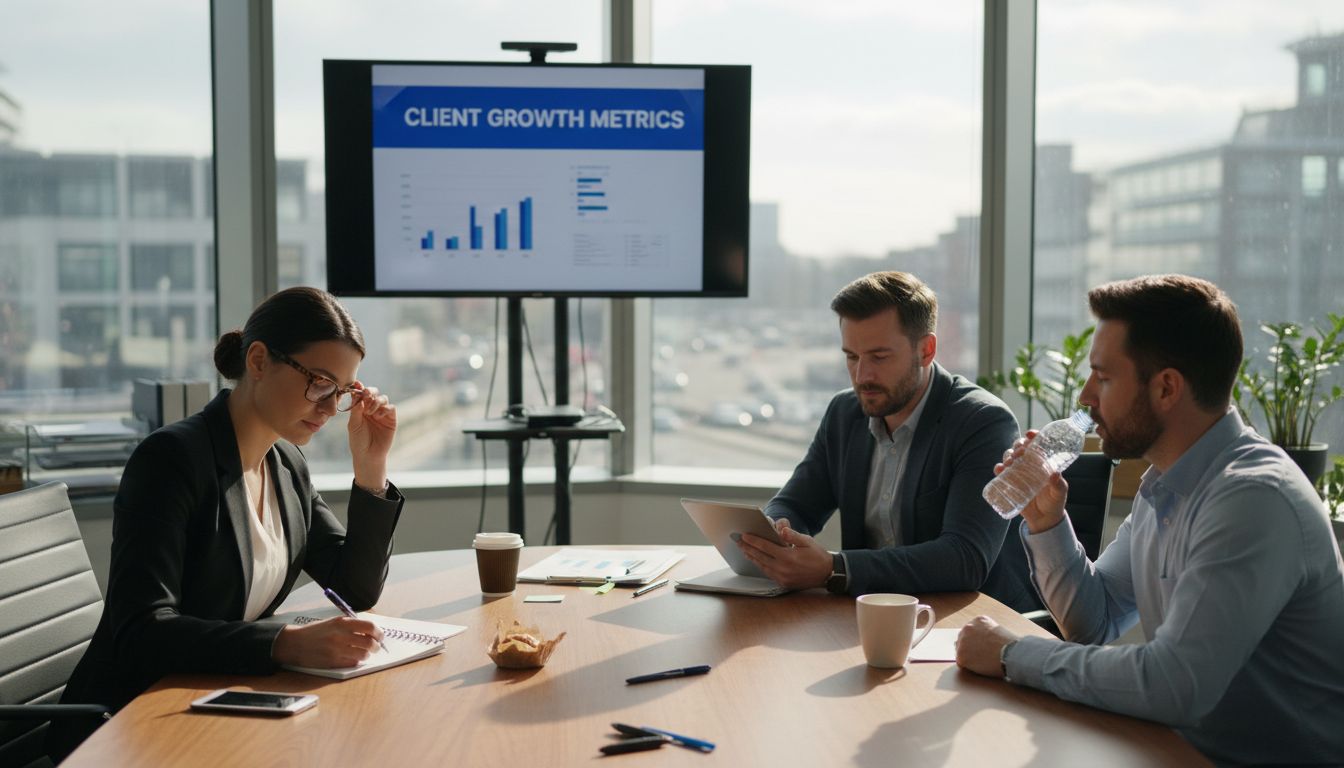 Sales team reviewing results in conference room