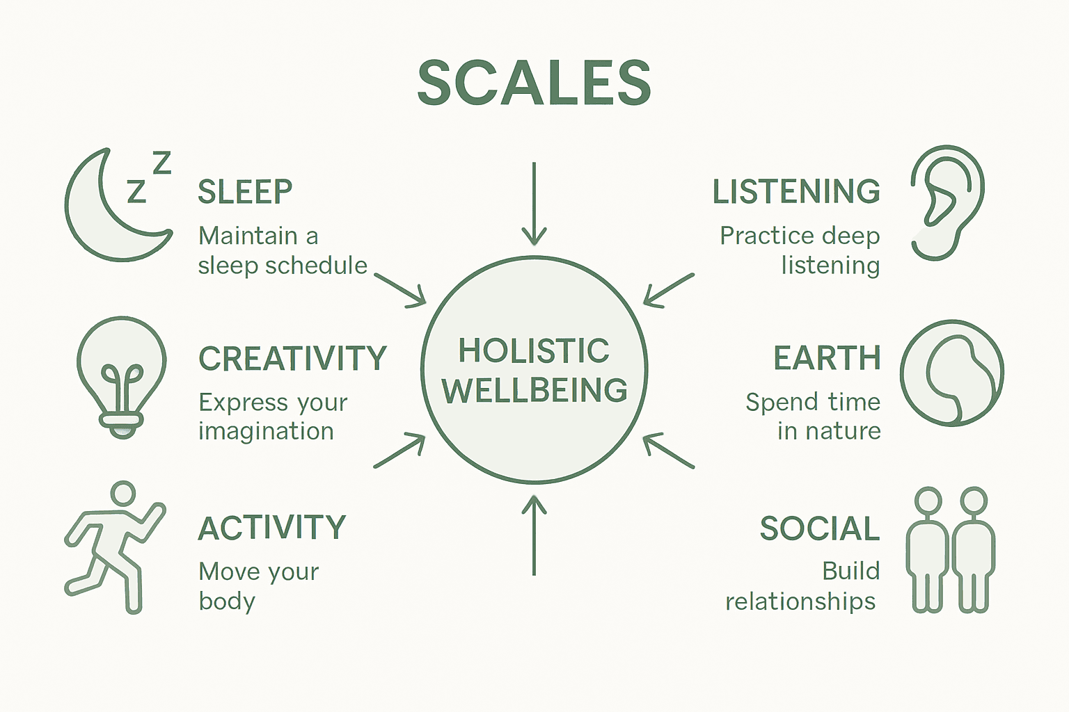 Infographic of SCALES holistic wellbeing model