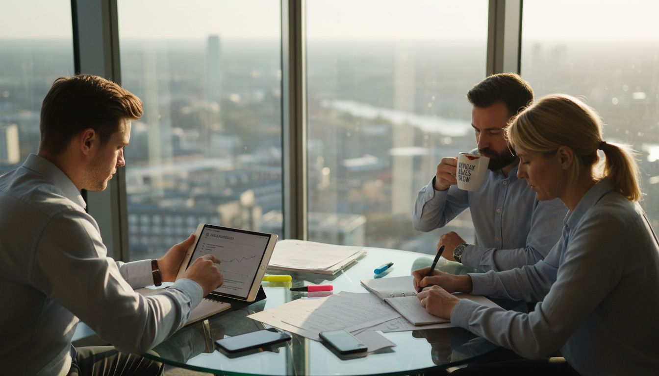 Sales team planning in a sunlit office