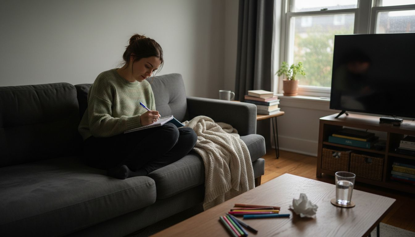 Woman journaling for mindset reflection at home