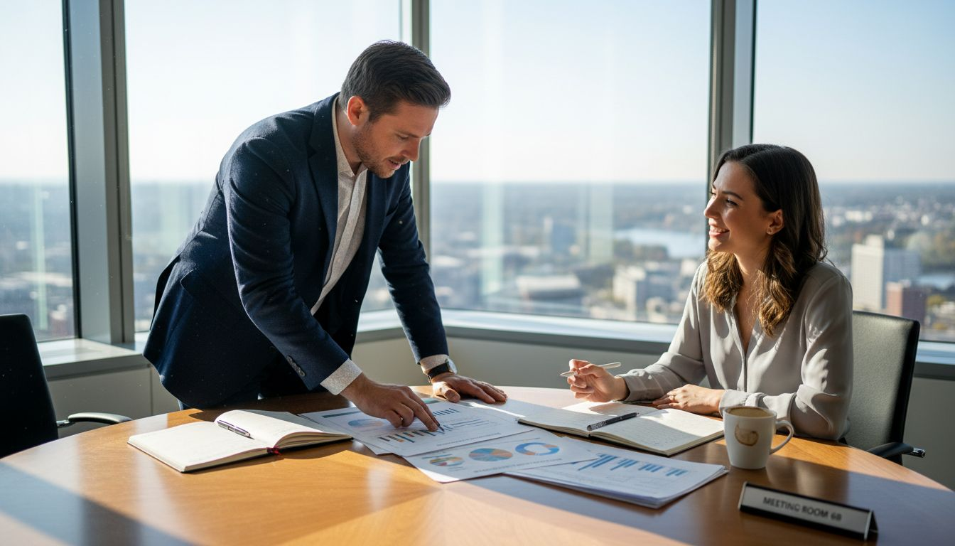 Account manager meeting with client in office
