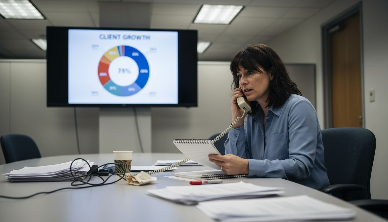 Account manager on call in busy office