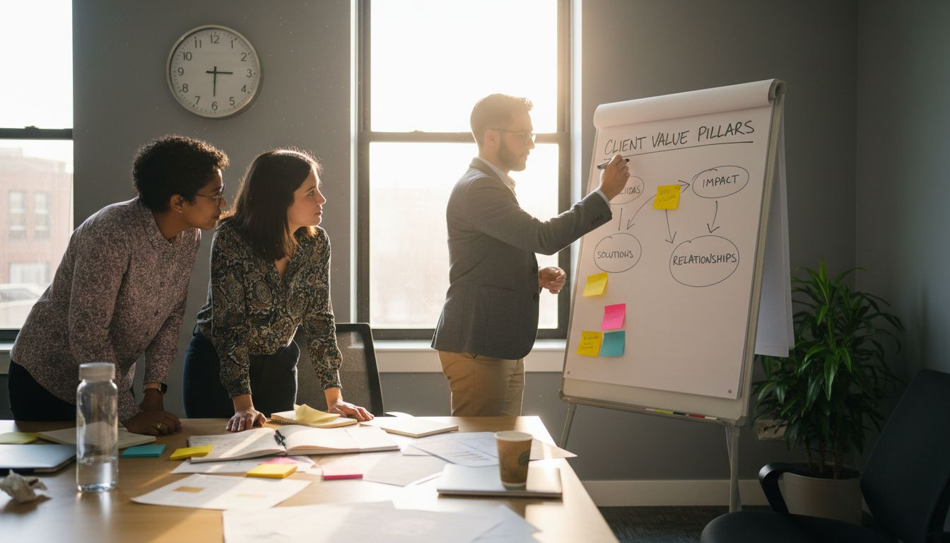 Sales team mapping client value pillars