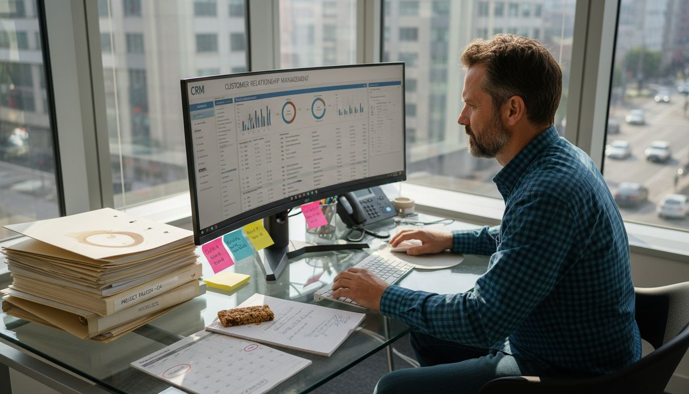 Sales manager viewing pipeline dashboard in office