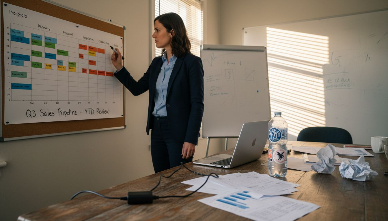 Business analyst reviewing sales pipeline chart