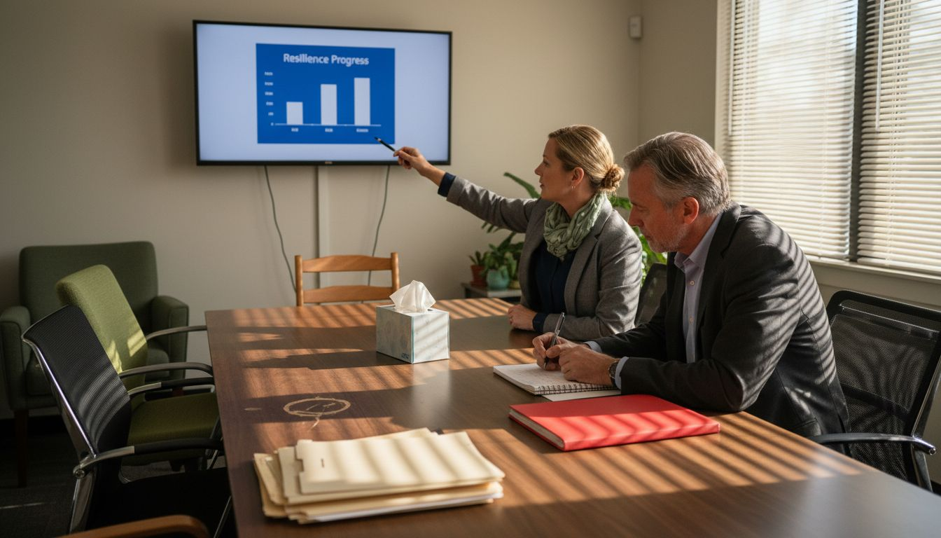 Coach and client reviewing resilience progress chart