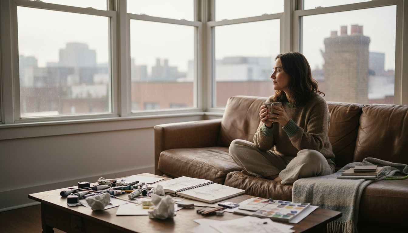 Creative professional relaxing on sofa in bright studio