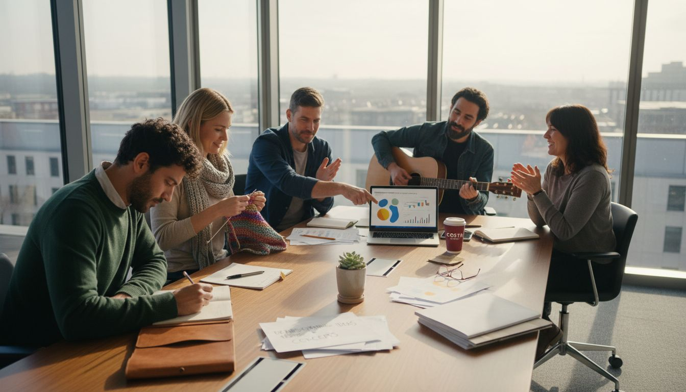 Professionals enjoy creative activities in office