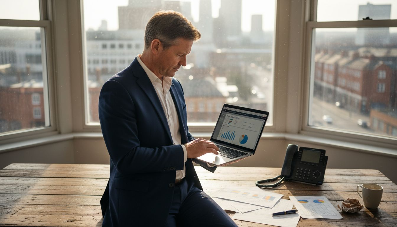 Sales executive working in corner office