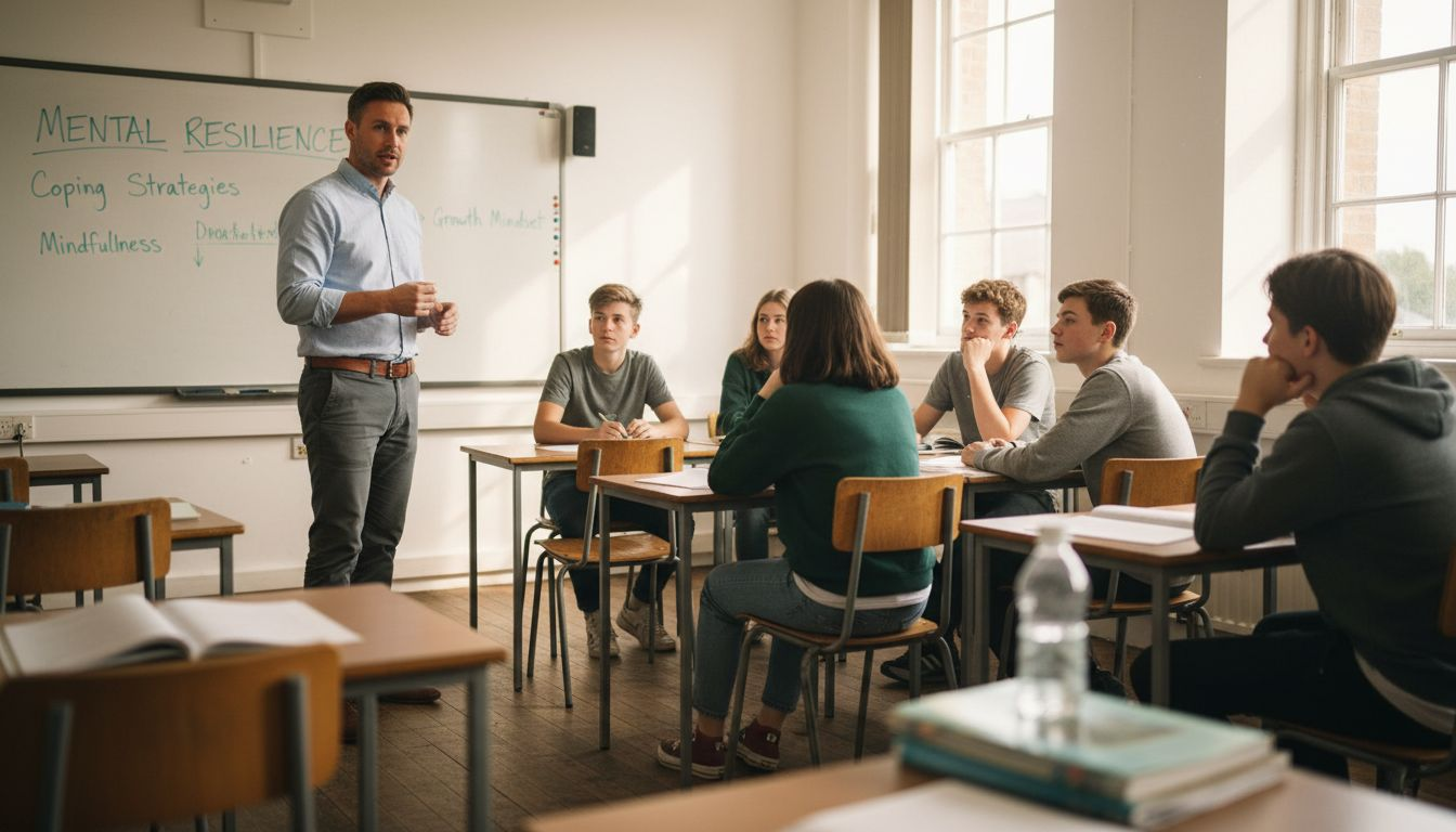 Teacher engaging students in wellbeing lesson