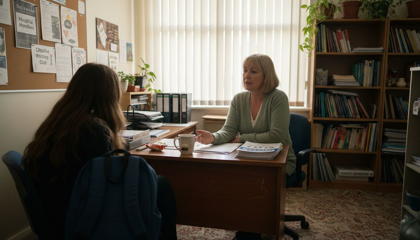 School counsellor talks with student