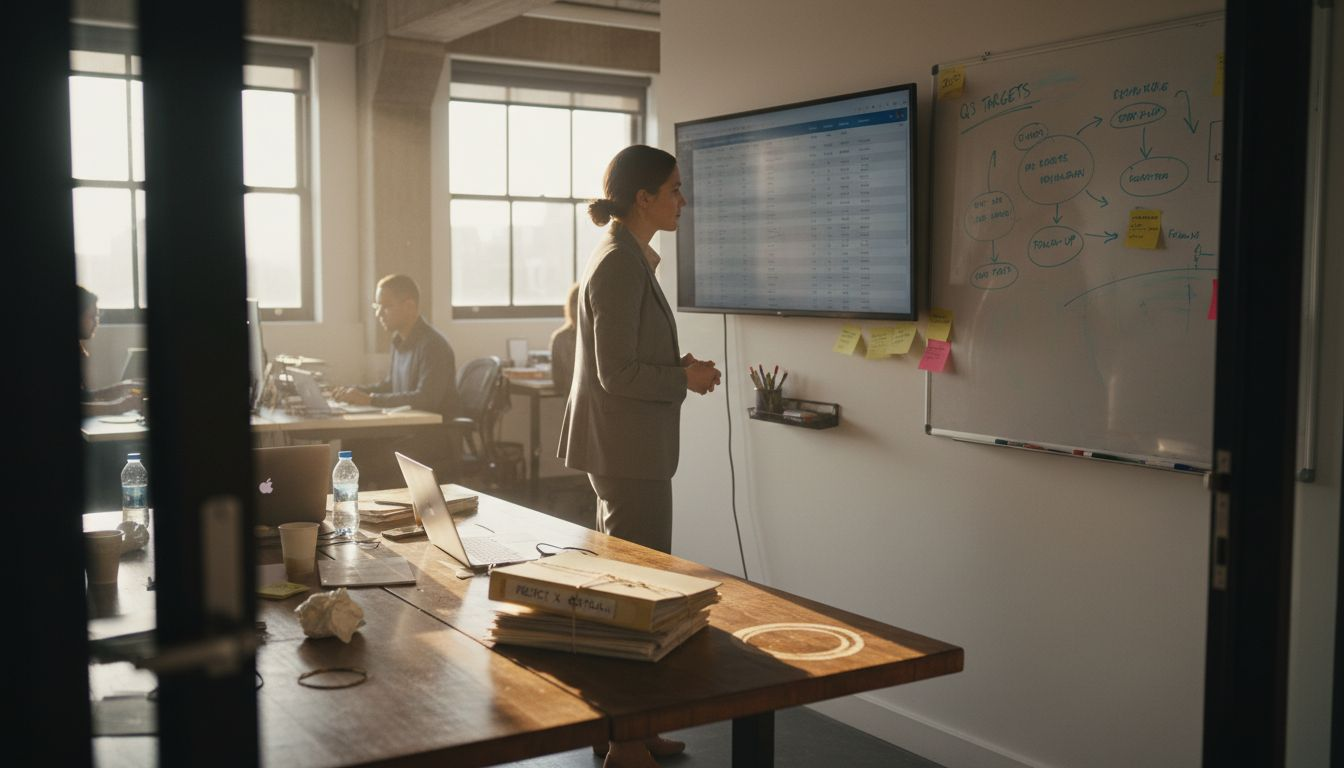 Analyst reviewing sales pipeline strategy screen