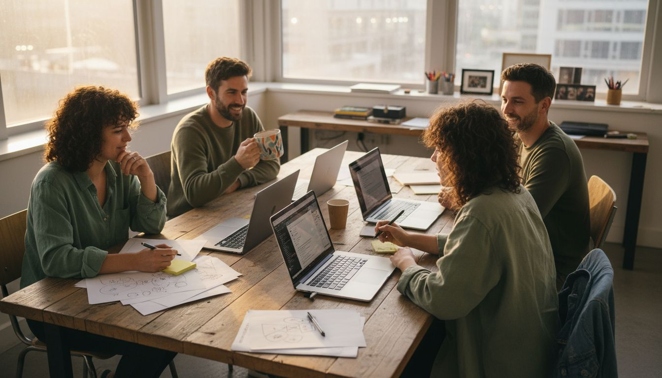 Creative team meeting in bright office