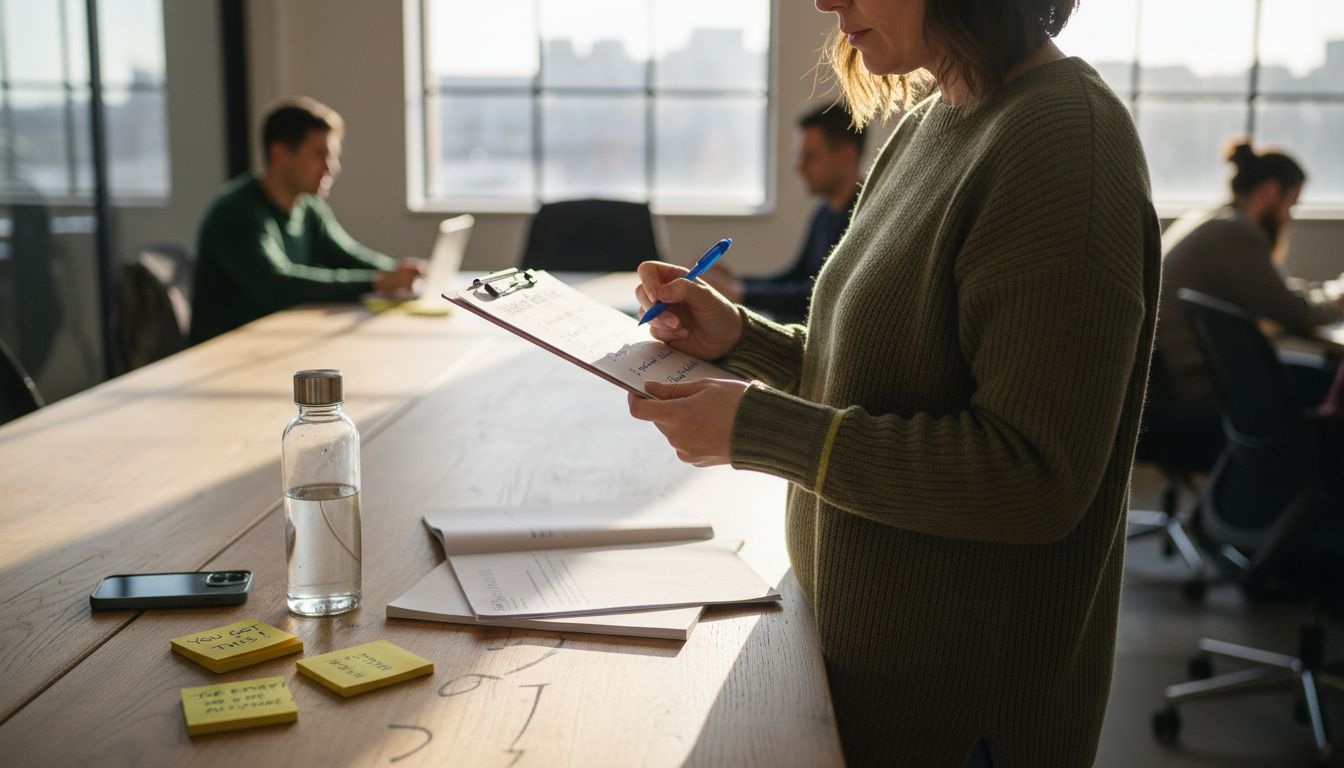 Woman checking workplace wellbeing strategies list