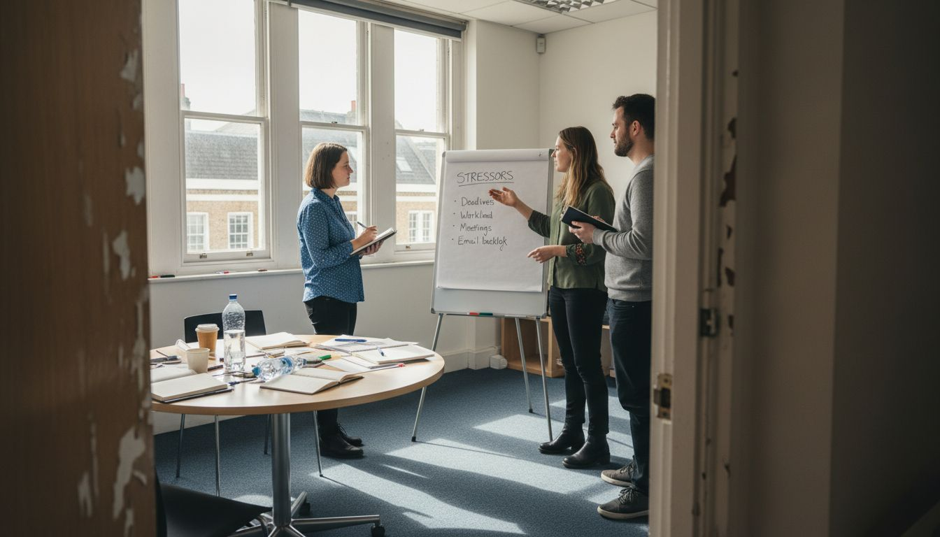 Coworkers discussing resilience strategies together
