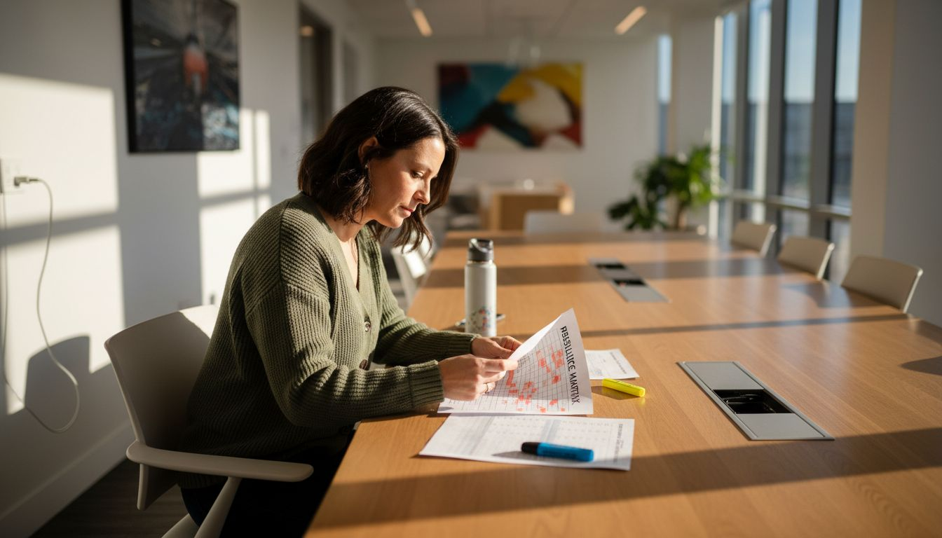 HR manager reviewing resilience matrix document