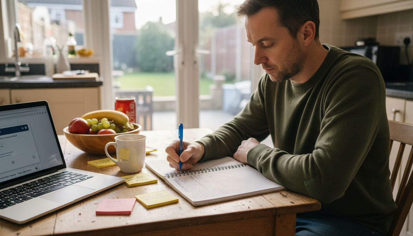 Man planning daily wellbeing schedule