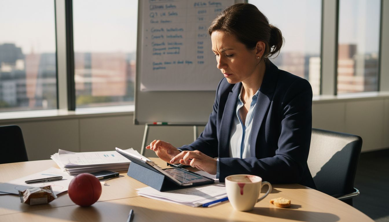 Manager reviewing sales performance spreadsheet