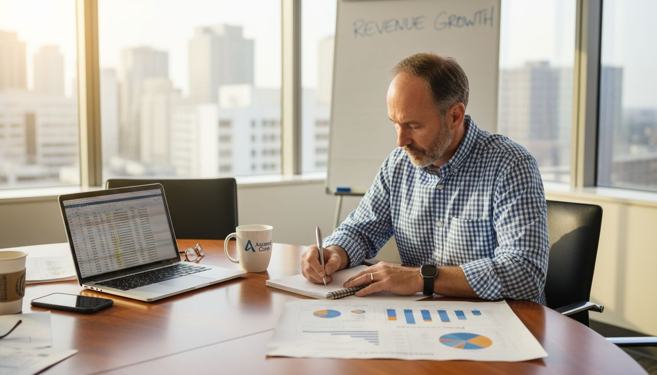 Sales manager planning strategy corner office