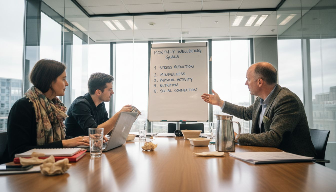 Team during workplace wellbeing meeting session
