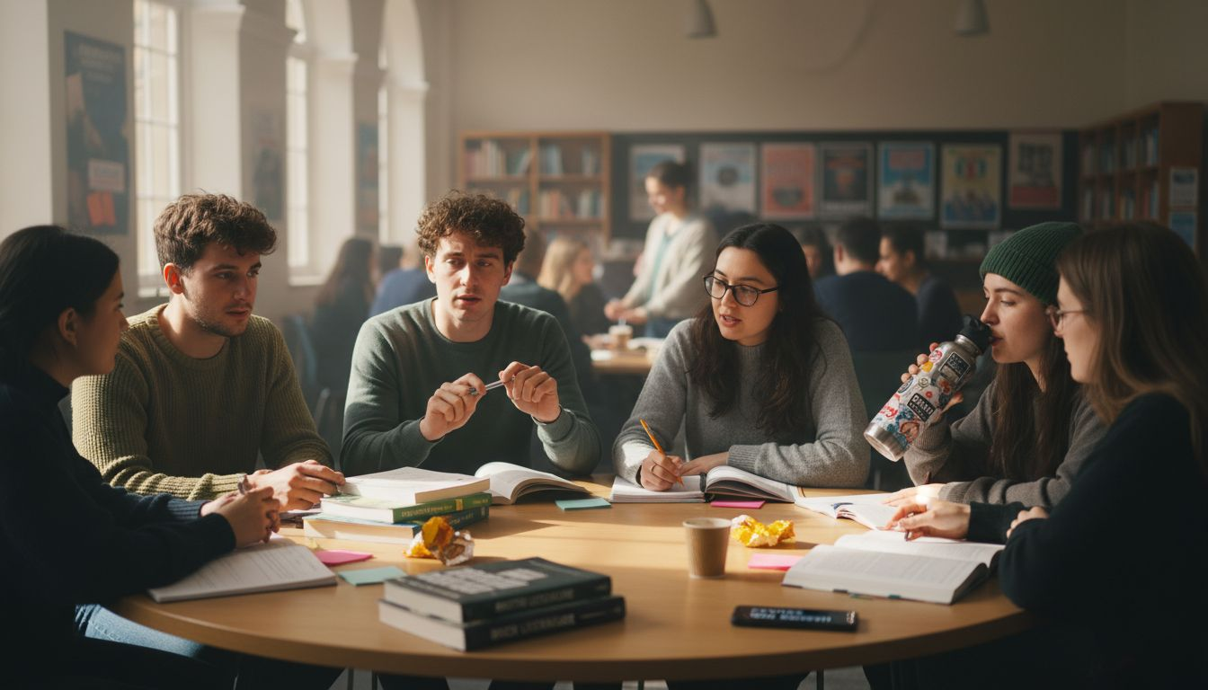 College students discussing resilience support at table