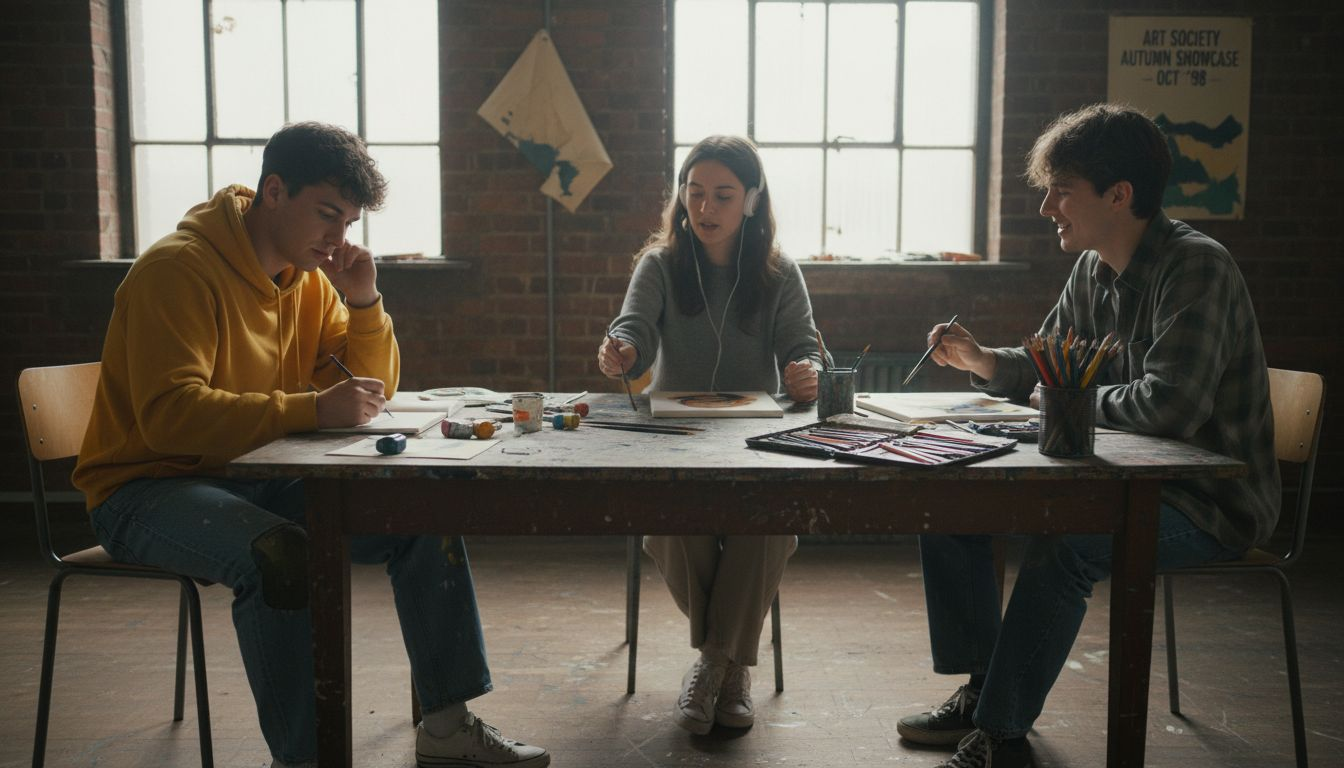 Students participating in creative group coping session