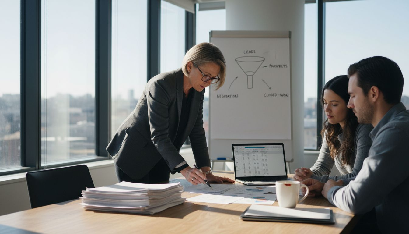 Sales leader reviewing strategy with team