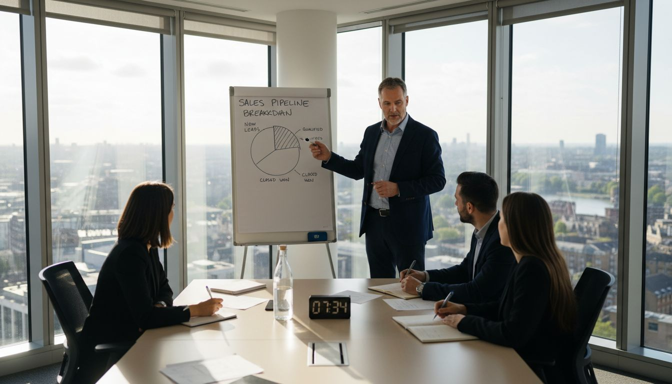 Sales manager leading B2B team meeting