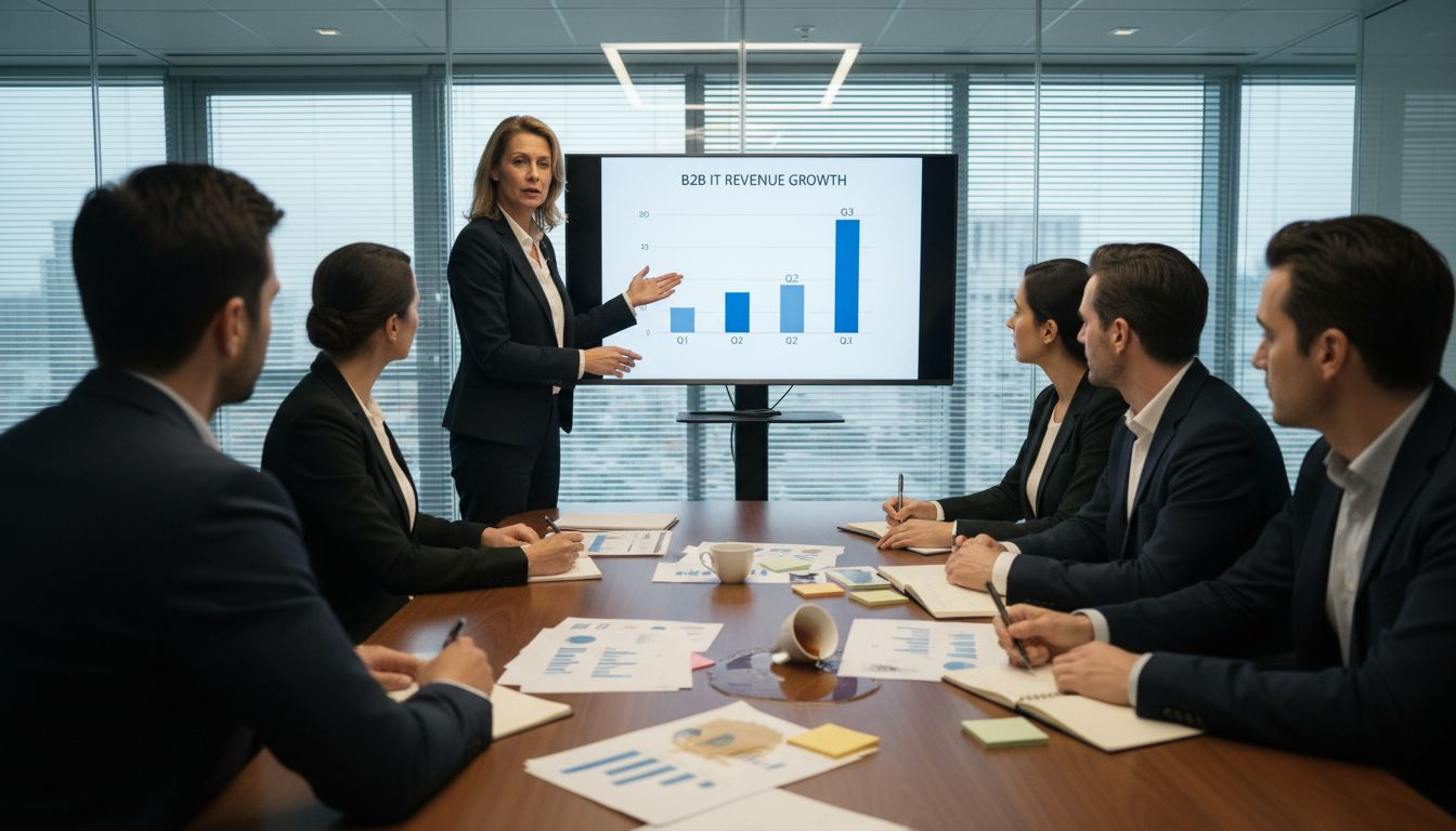 Sales Director leads sales team meeting review