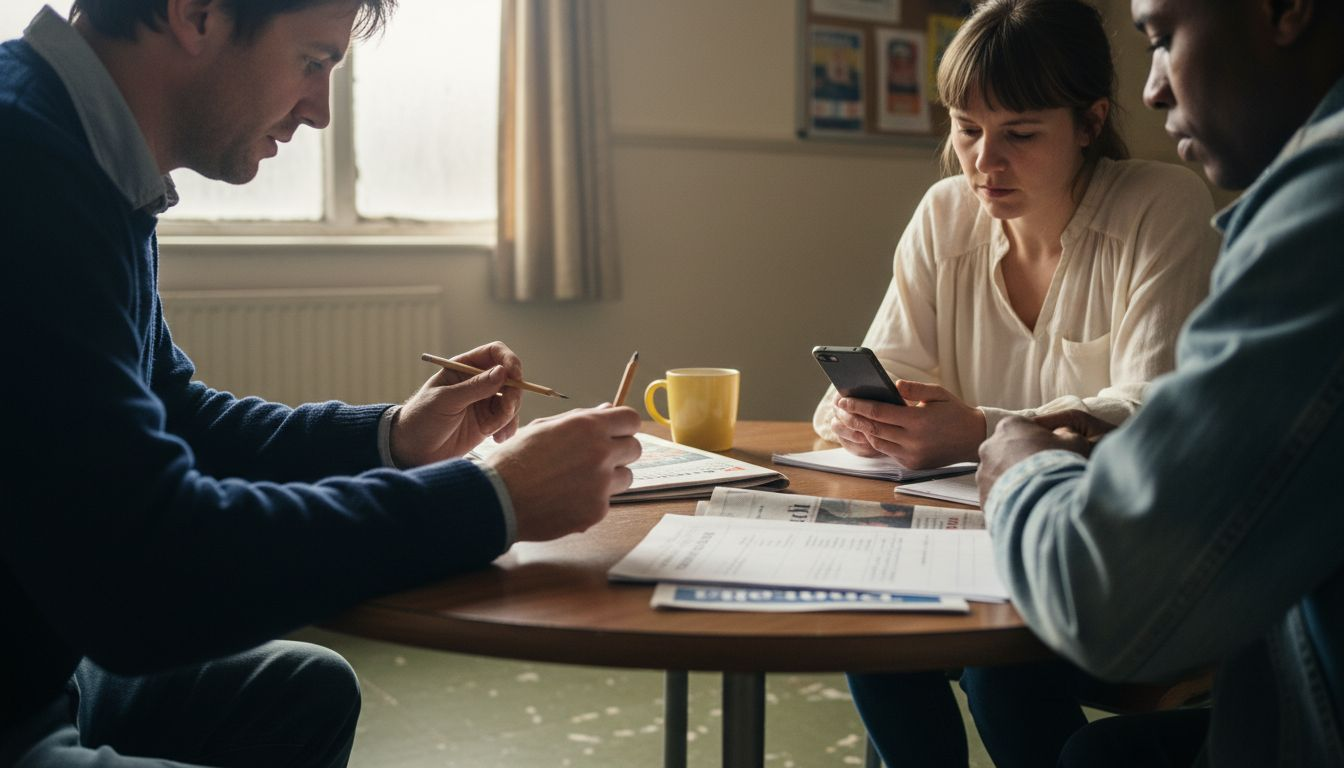 Small group discussing mental health support