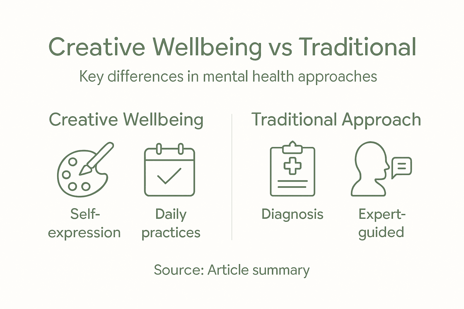 Infographic comparing creative and traditional wellbeing methods
