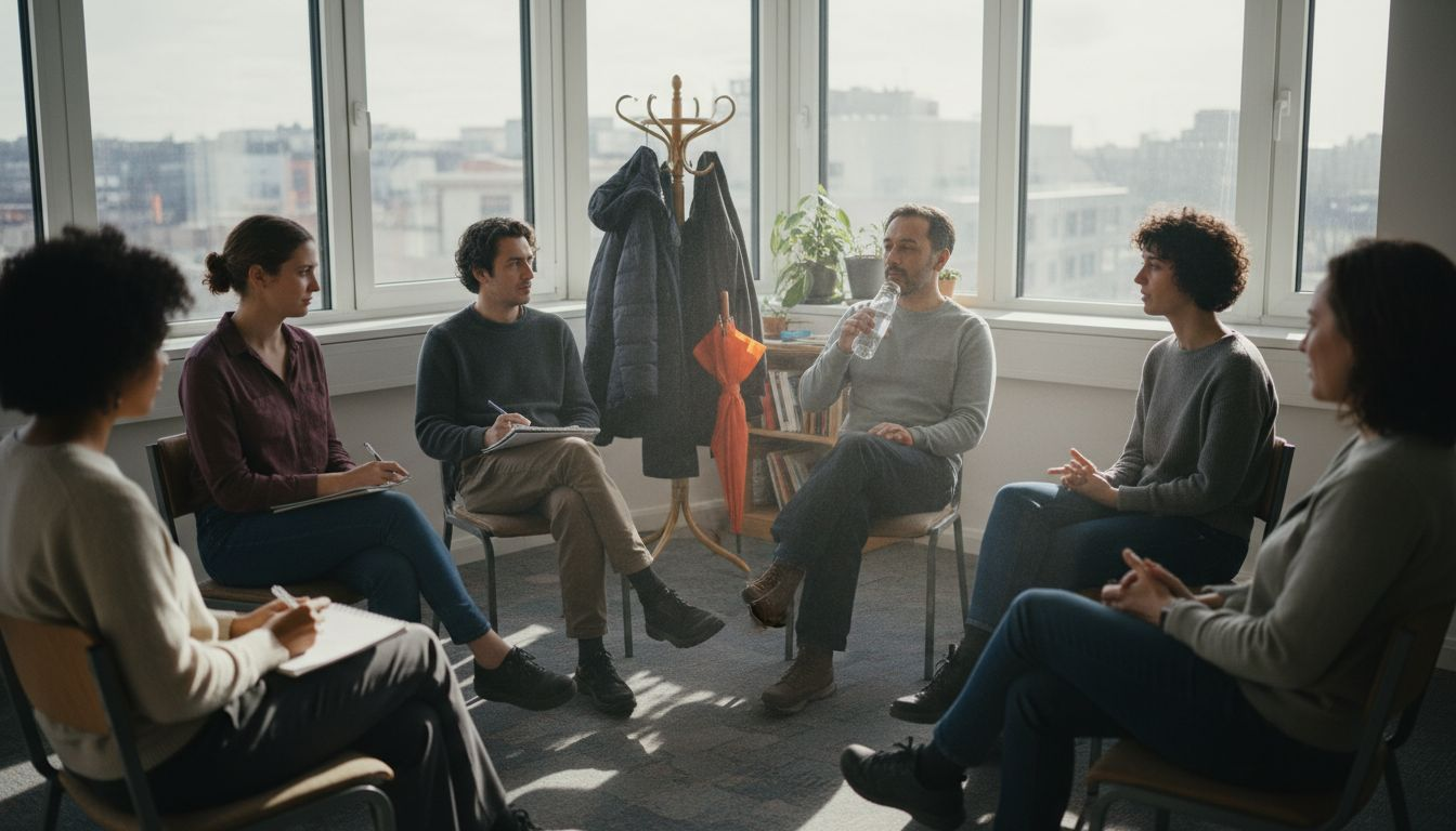 Group wellbeing session in office setting