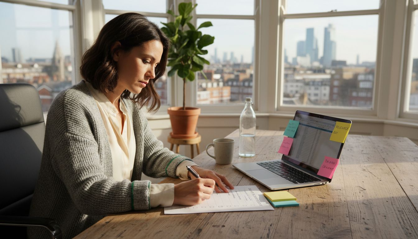 Office worker checks workplace resilience list