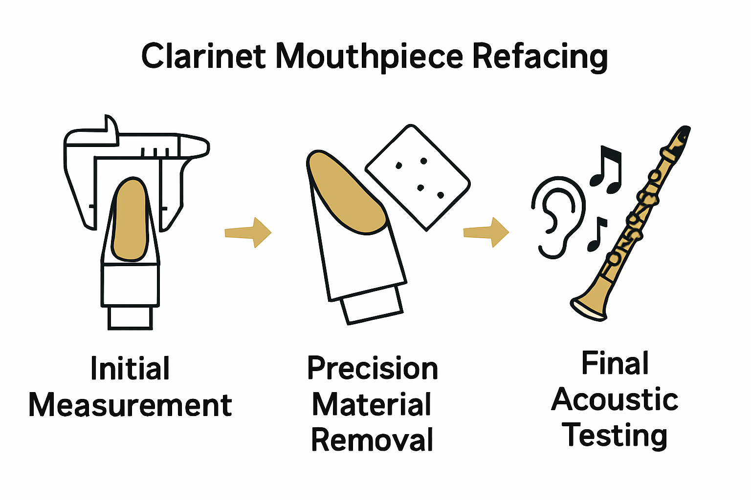 Refacing process for clarinet mouthpiece with step icons