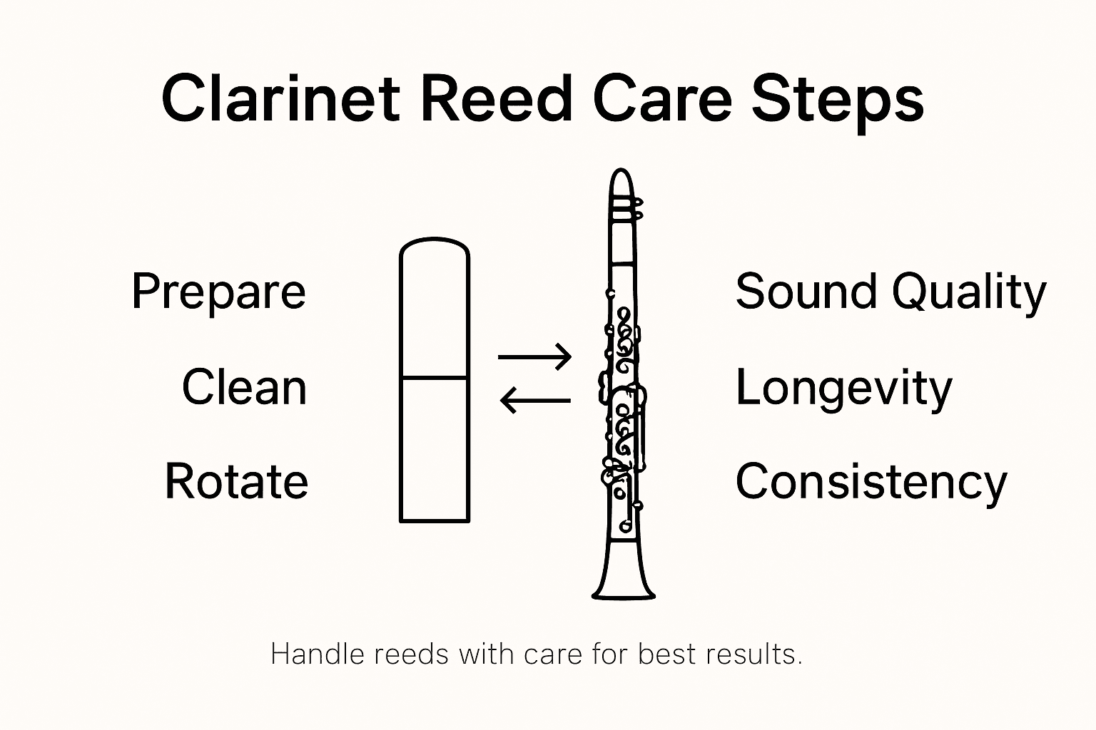Infographic showing clarinet reed care steps