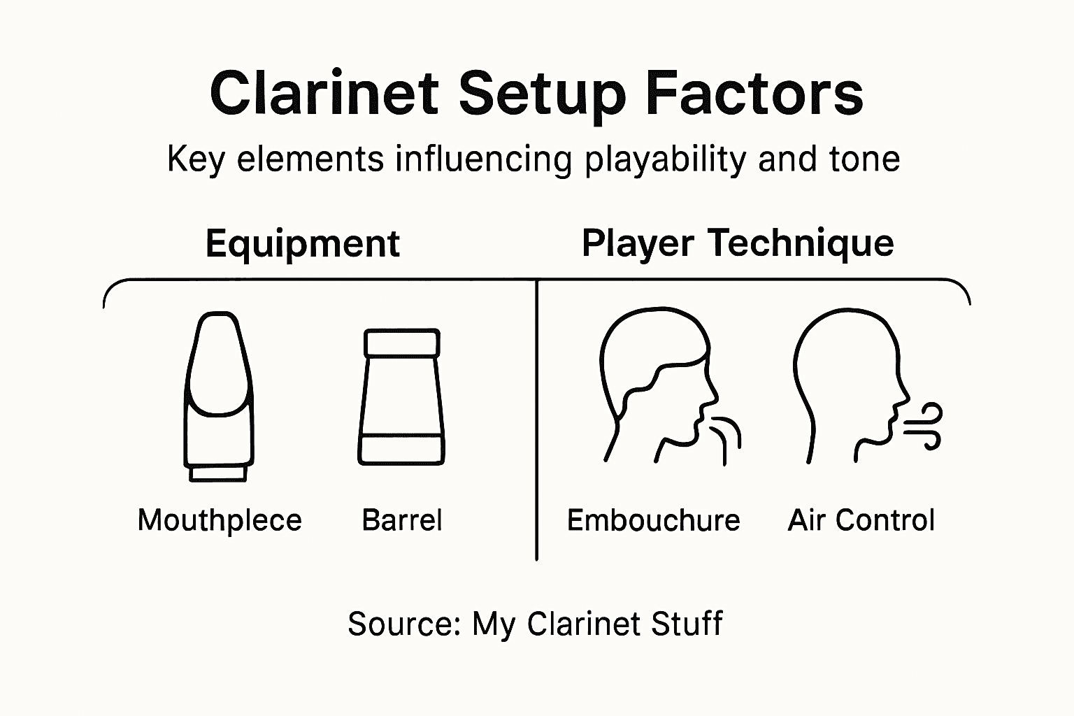 Infographic of clarinet setup factors and tone