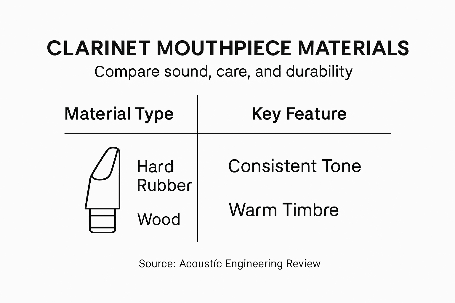 Infographic comparing mouthpiece materials and durability