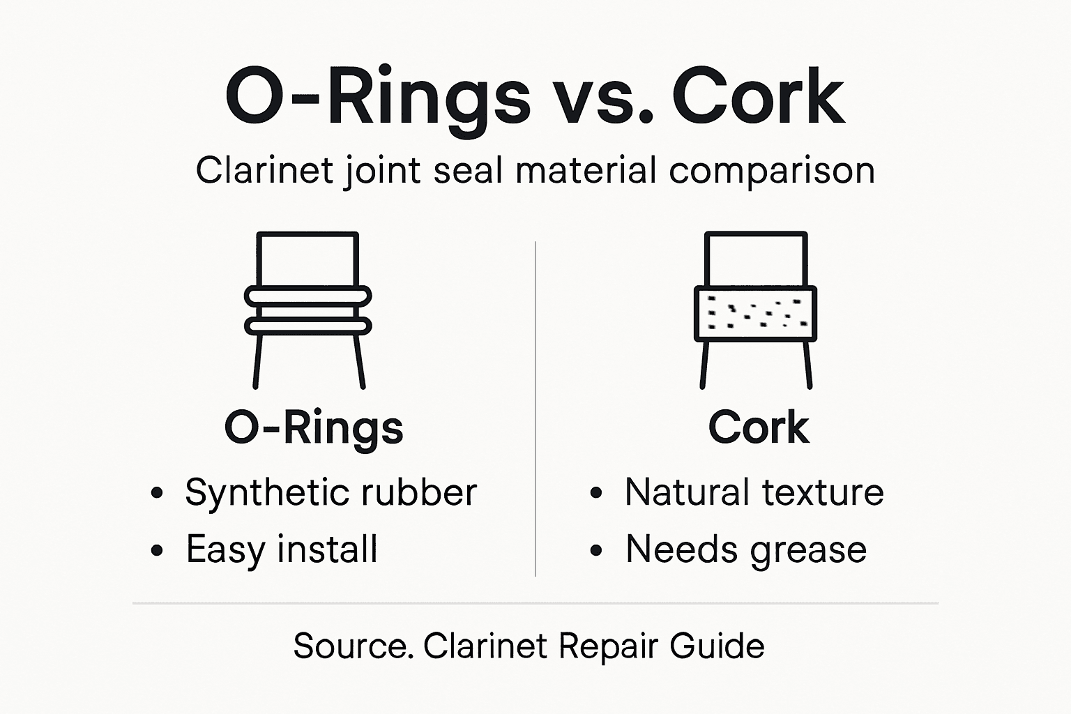 Infographic comparing clarinet o-rings and cork