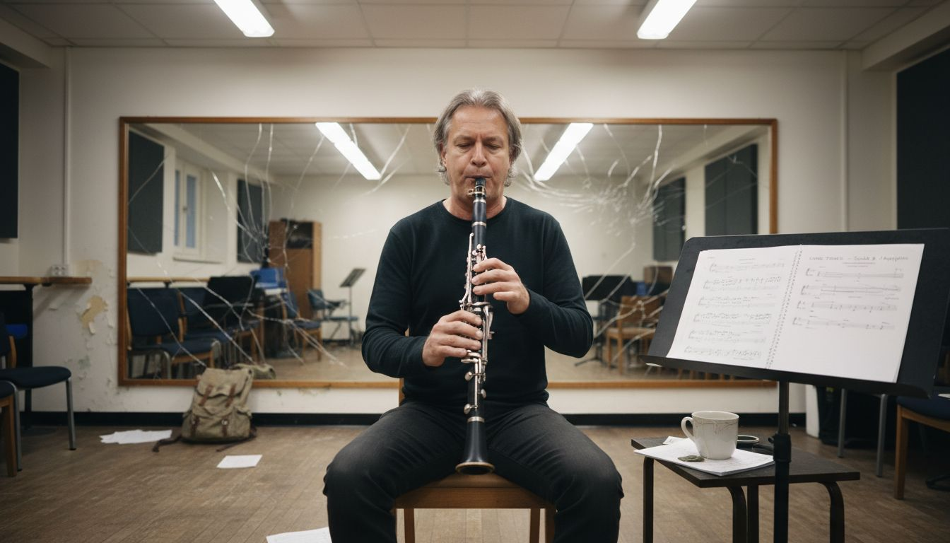 Instructor demonstrating clarinet technique practice