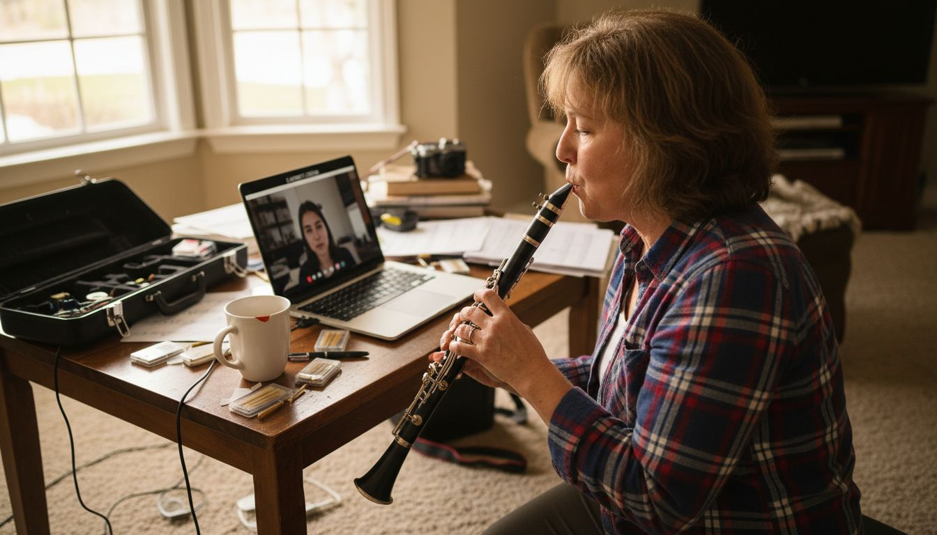 Clarinet embouchure demonstration closeup
