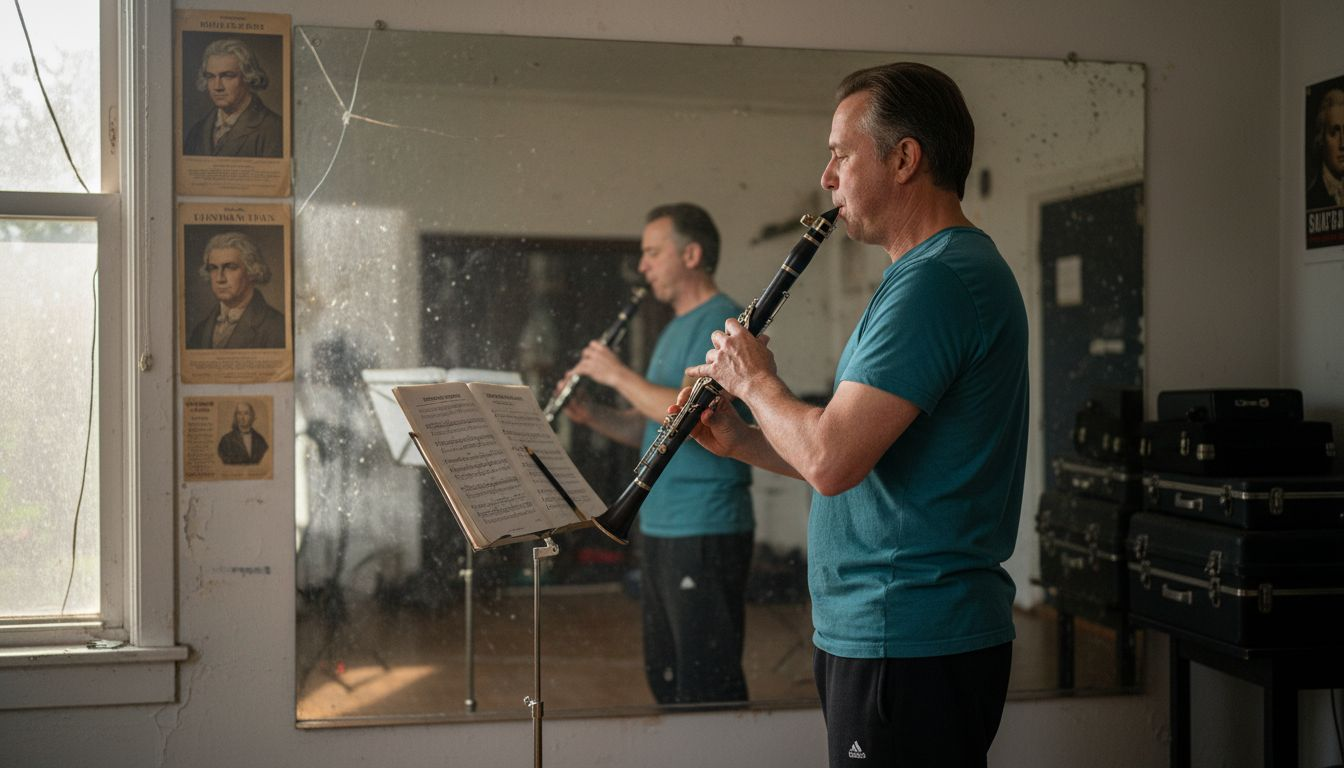 Clarinetist doing breath support exercise