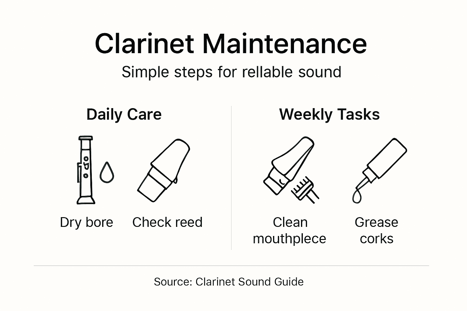 Infographic summarizing clarinet maintenance steps