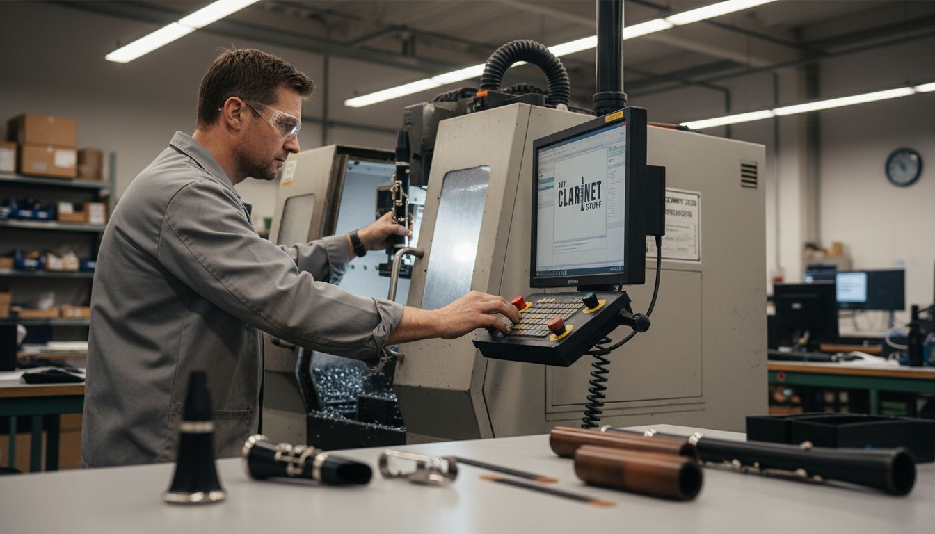 Technician producing mouthpiece with CNC machine