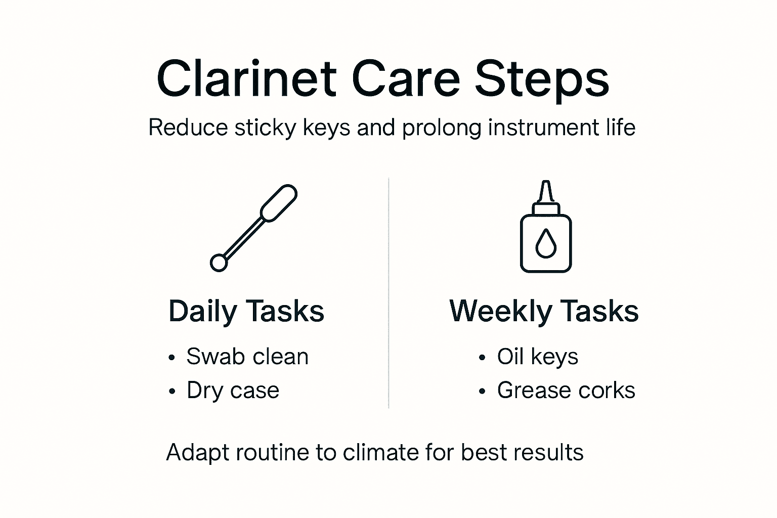 Infographic with clarinet care daily and weekly steps