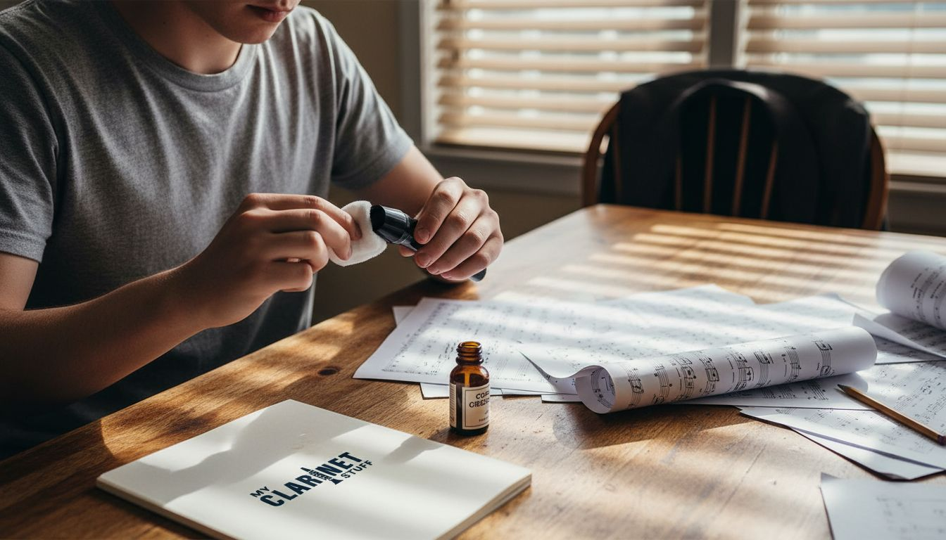 Using swab to dry clarinet mouthpiece