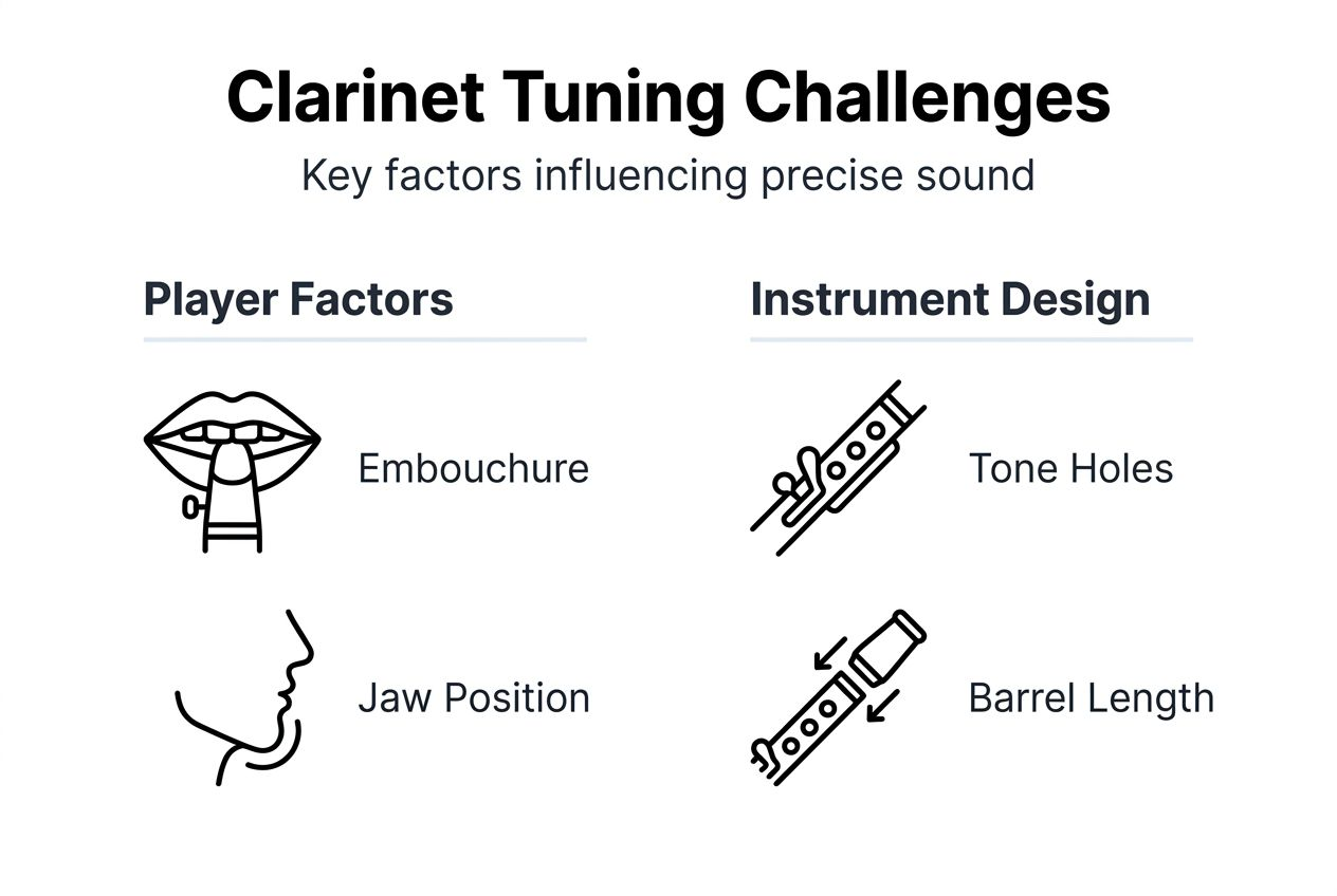 Clarinet tuning challenges infographic with key factors