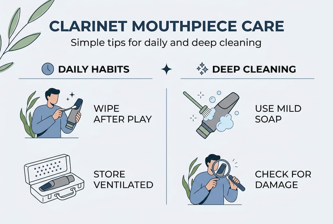 Infographic clarinet mouthpiece care best practices