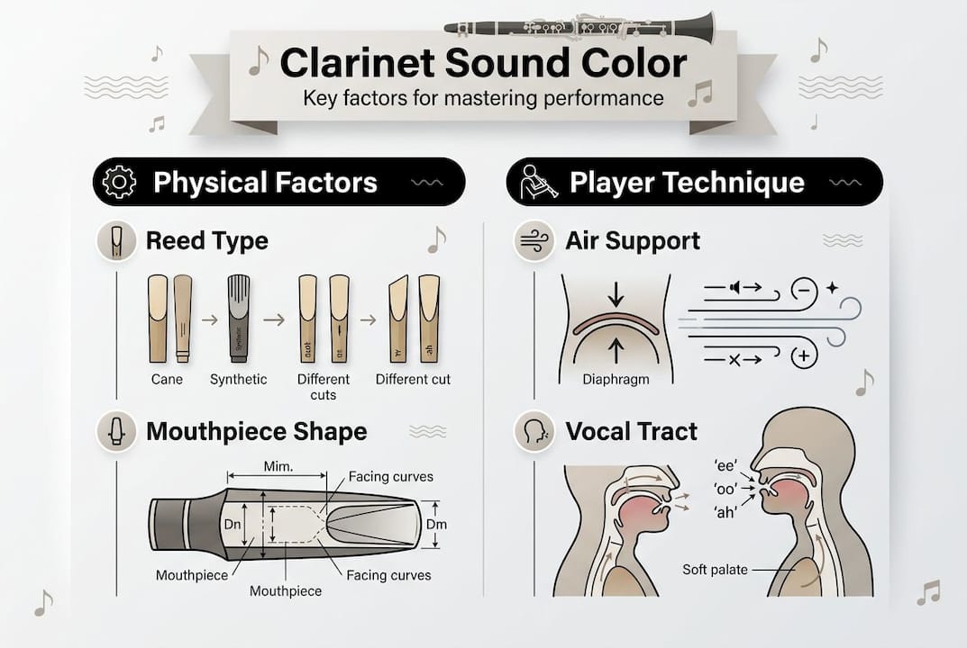 Clarinet sound color factors infographic