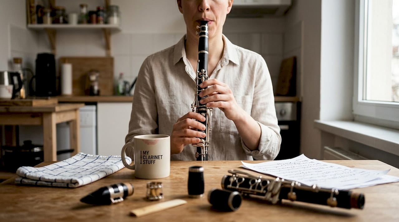 Close-up of clarinet single-lip embouchure