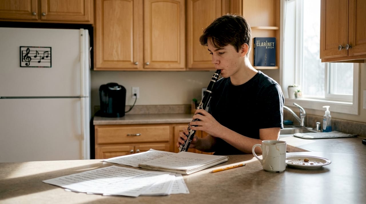 Student practicing clarinet articulation exercises